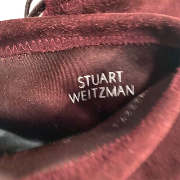 Stuart Weitzman Burgundy Suede Glove Tie Back Round Toe Heeled Ankle Bootie 7.5 - Picture 2 of 12